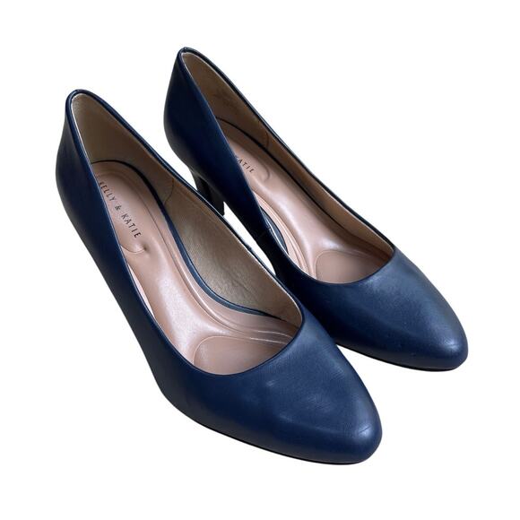 Kelly & Katie navy blue pumps US 9M high heel career shoes faux leather classics - Picture 1 of 11